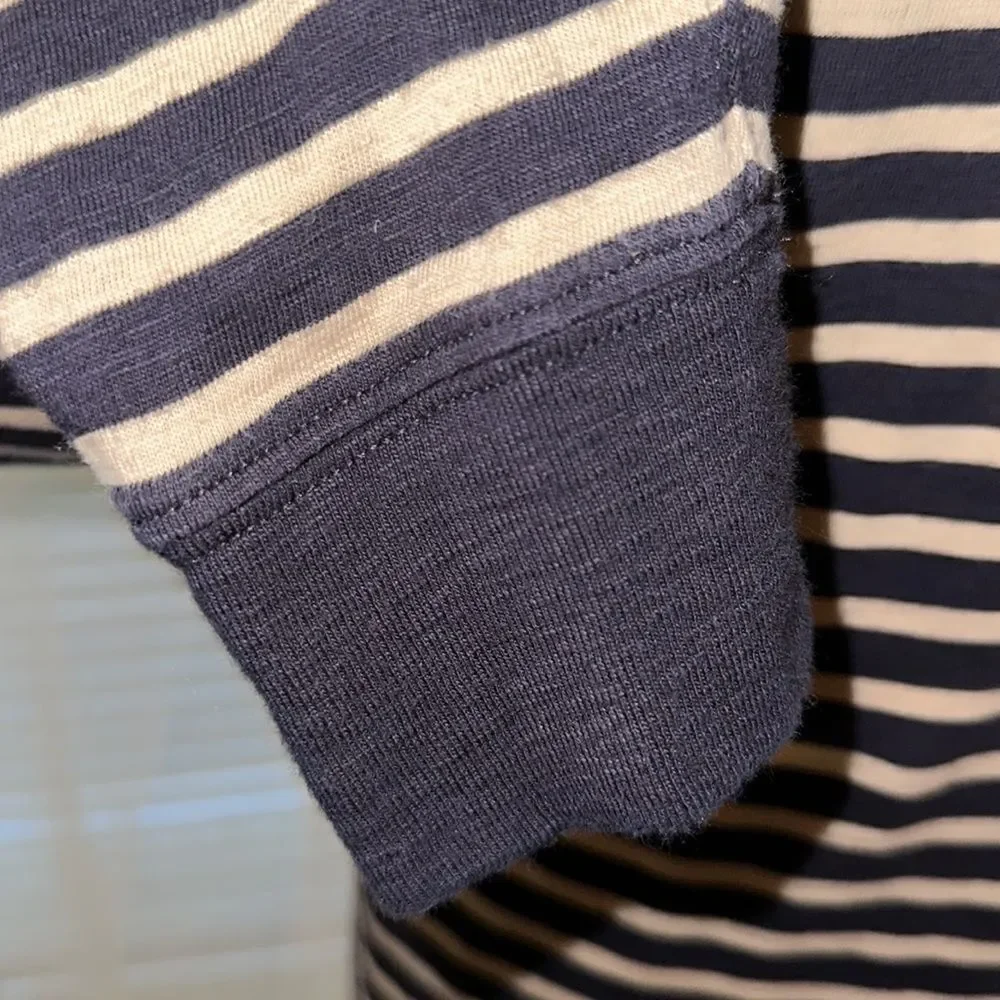 J. Crew S Authentic Knit Goods Navy Cream Striped Long Sleeve Crewneck Cotton T